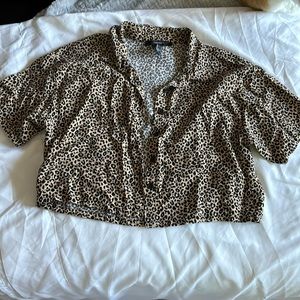 Animal Print Cropped Button Up